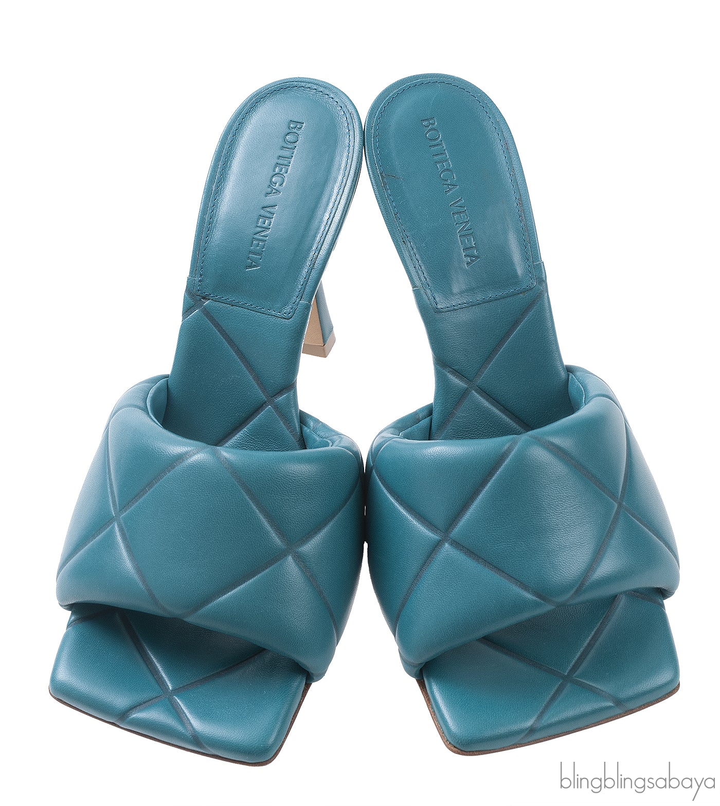 Bottega Veneta Blue Green Rubber Lido Mules 38