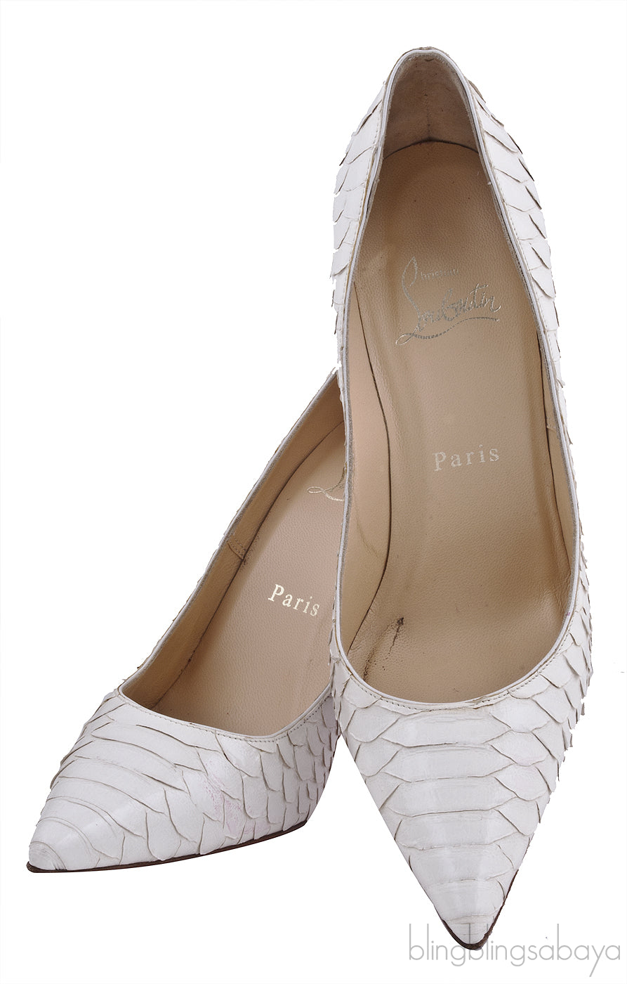 White Pigalle Python Point-Toe Heels