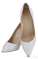 White Pigalle Python Point-Toe Heels