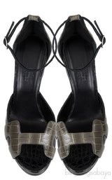 H Initial Black Bicolor Crocodile Heels