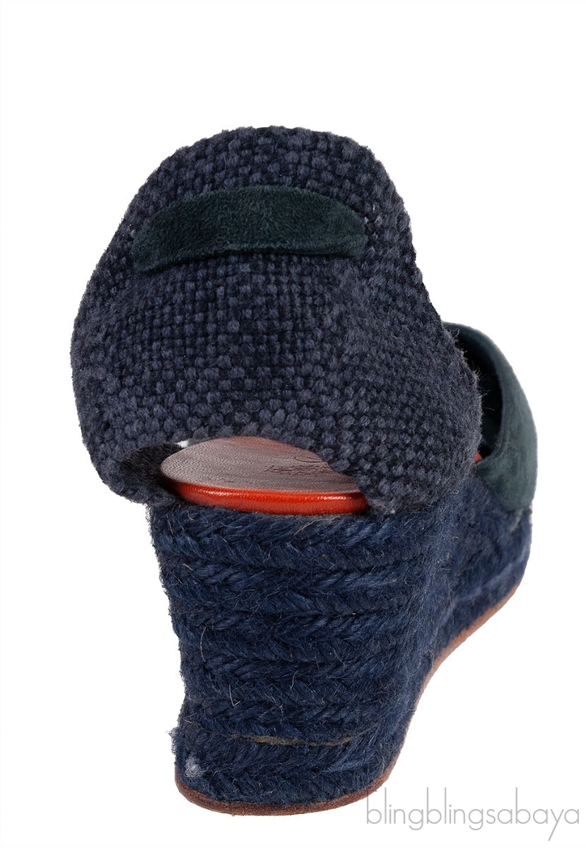 Moss Green and Blue Wedge Espadrille
