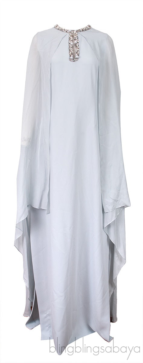 River Green Pearl Crystal Embellished Cape Maxi Dress