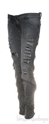 Grey Denim Ripped Jeans