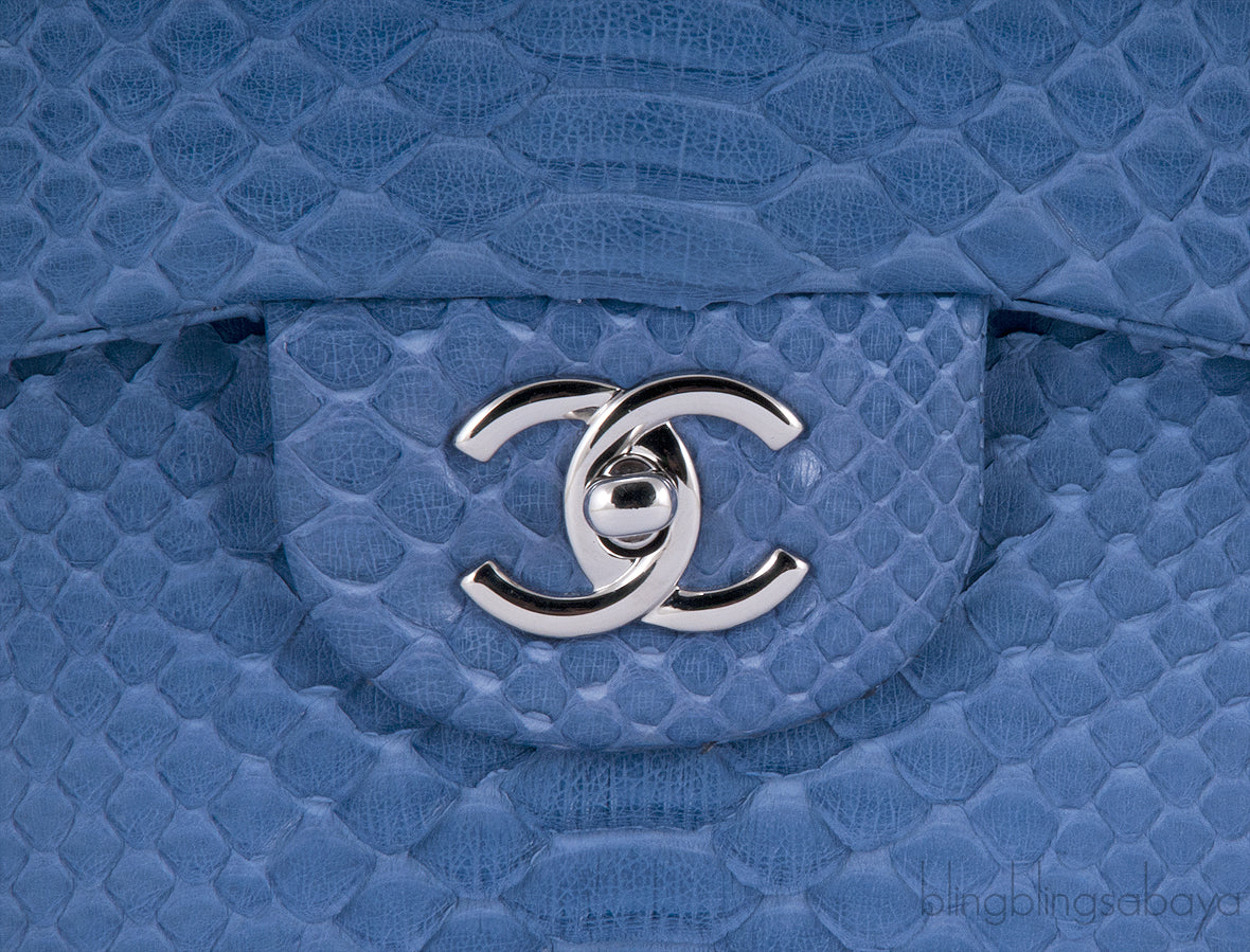 Classic Jumbo Blue Python Flap Bag