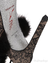 Lace and Fur Crystal Slingback Sandals