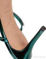 Giuseppe Zanotti Metallic Green Crystal Embellished Mules