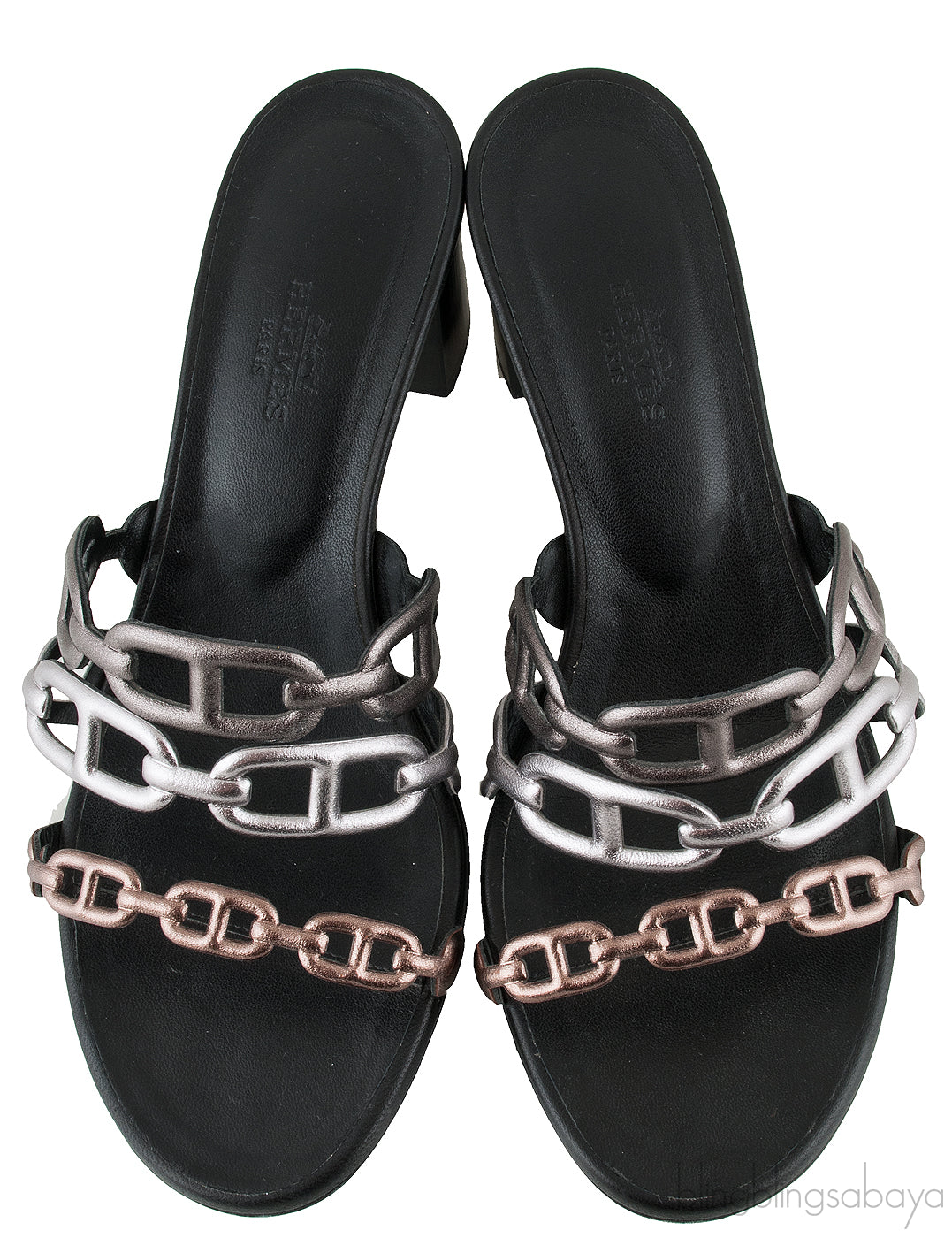 Chain Plain Leather Block Heels