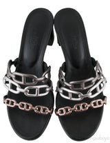 Chain Plain Leather Block Heels