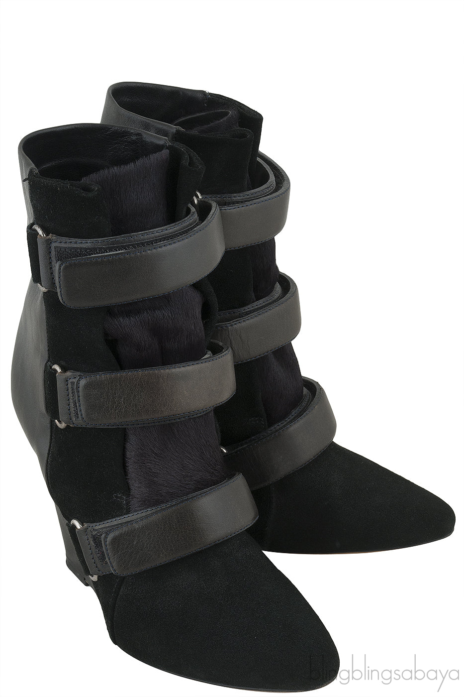Scarlet Black Leather Wedge Boots