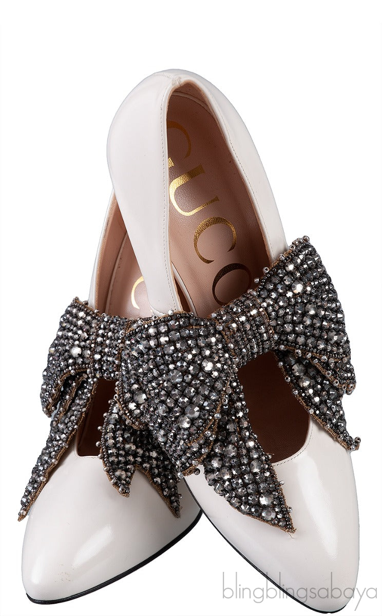 White Patent Elaisa Crystal Bow Pump