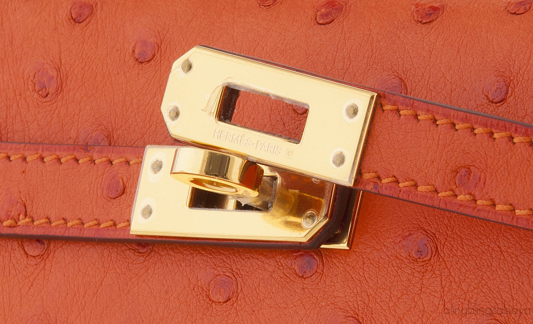 Kelly 25 Tangerine Ostrich Sellier
