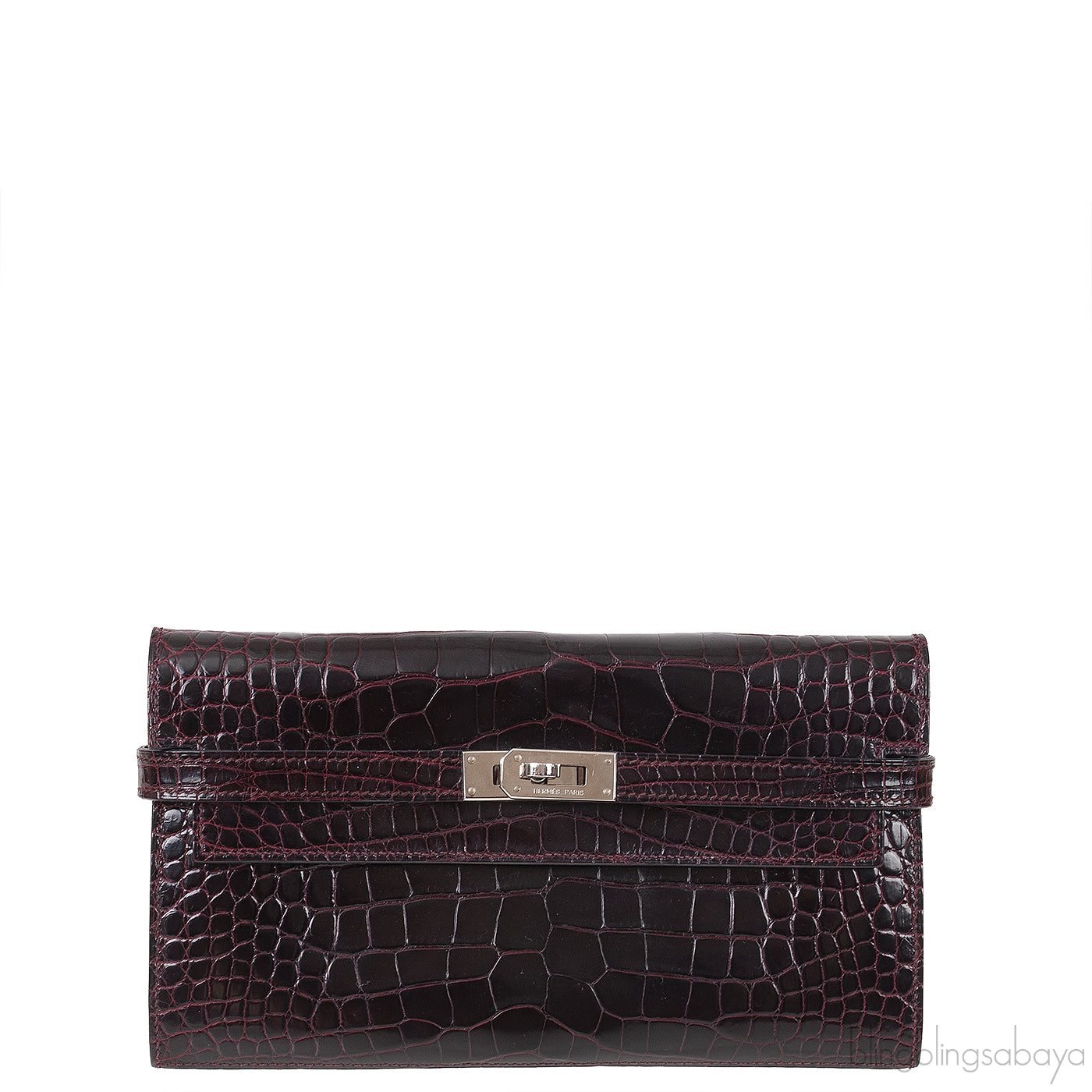 Hermes Kelly Wallet Burgundy Crocodile PHW