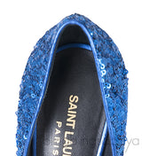 Blue Sequined Pointed Toe Heels