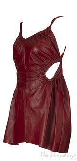 Celine Burgundy Leather Cut-out Midi Dress S