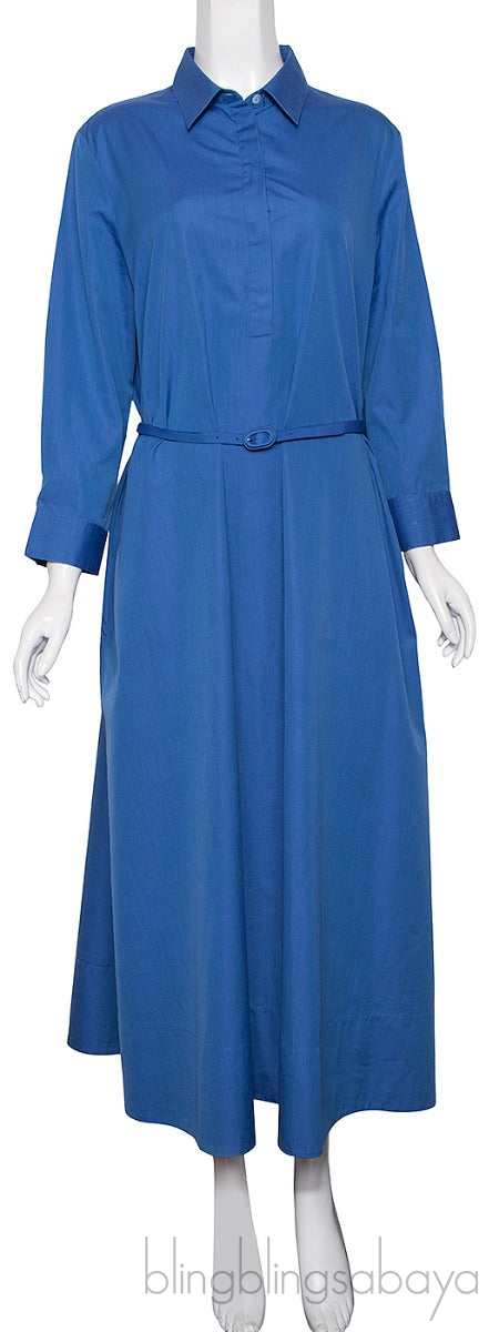 Blue Cotton Belted Dress