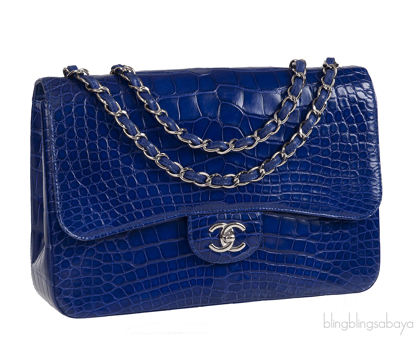 Classic Blue Iris Crocodile Jumbo Flap Bag