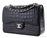 Black Patent Crocodile Flap Bag