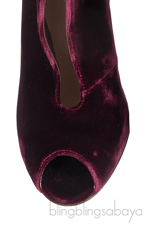 Gianvito Rossi Burgundy Velvet Ankle-Flare Boots