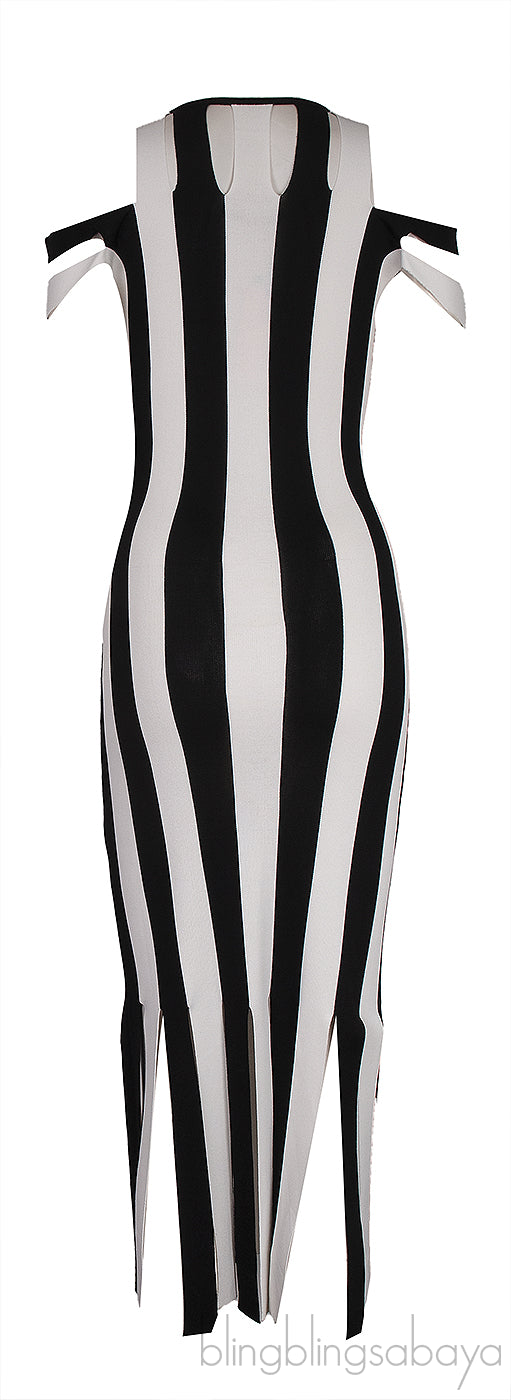 Black and White Striped Midi Dress
