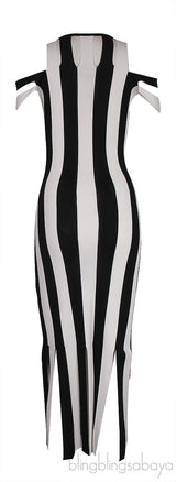 Black and White Striped Midi Dress