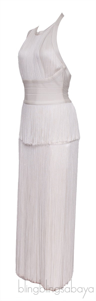 White Fringed Halter Neck Dress