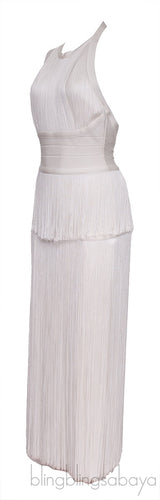 White Fringed Halter Neck Dress
