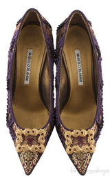 Gold Ruffled Printed Pointed Heels