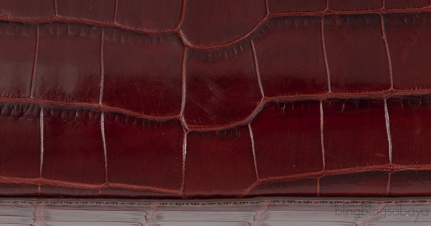 Burgundy Crocodile Top Handle Bag