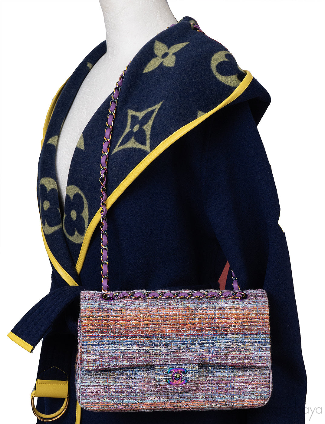 Chanel Purple Multicolor Tweed Medium Double Flap Bag