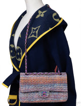 Chanel Purple Multicolor Tweed Medium Double Flap Bag