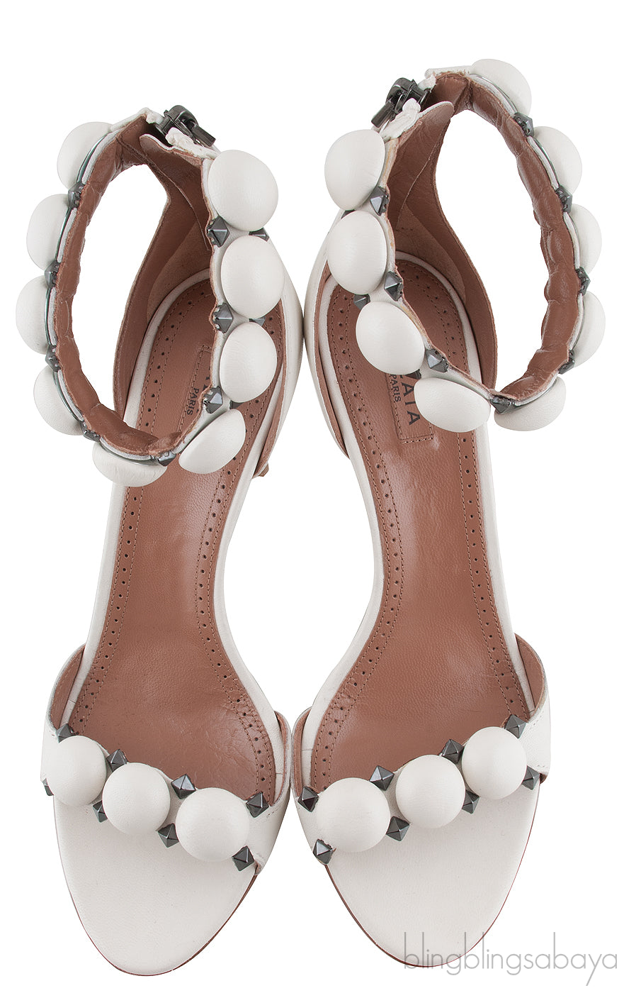 White Leather Bombe Heels