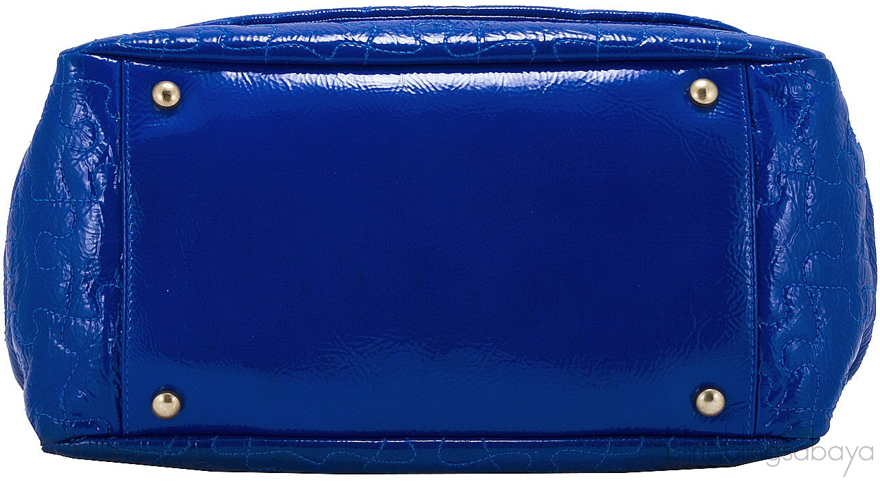 Blue Patent Puzzle Quilted Flap Bag