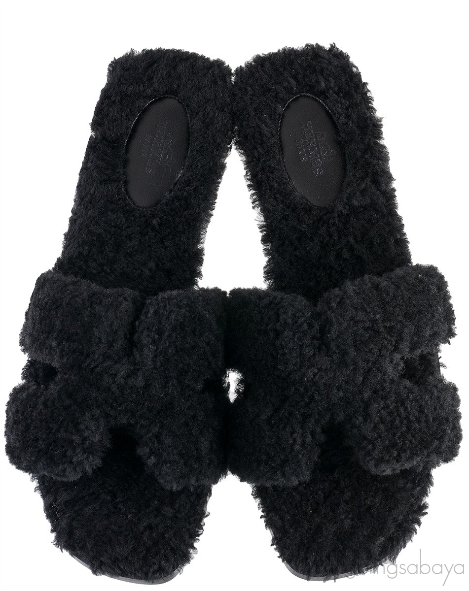 Oran Teddy Bear Black Sandals