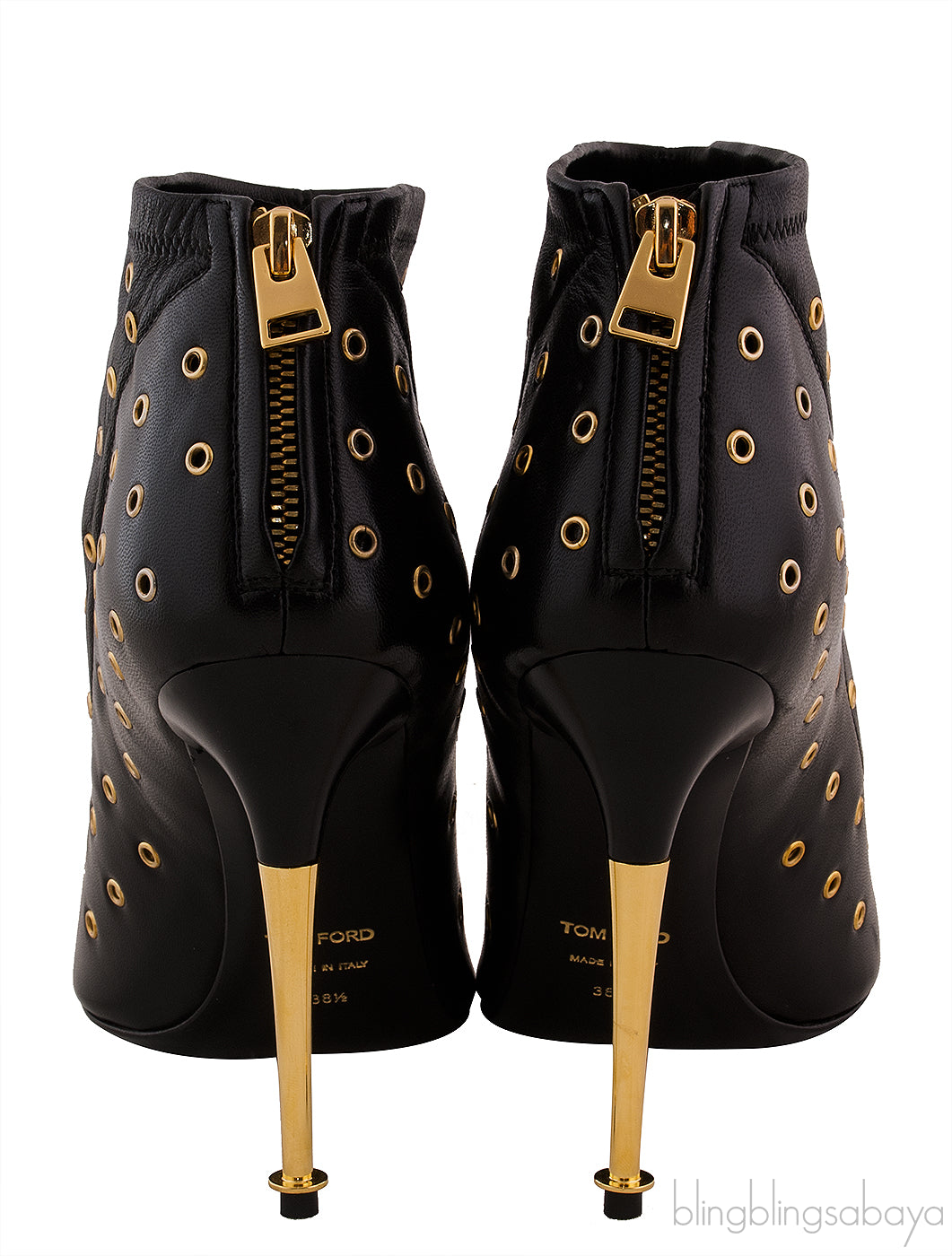 Black Leather Rivet Ankle Boots