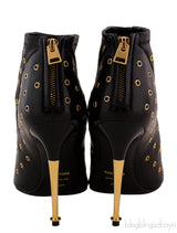 Black Leather Rivet Ankle Boots