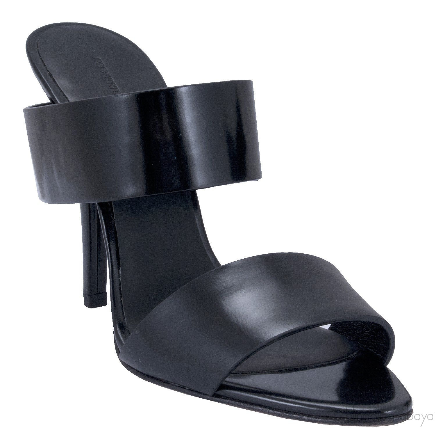 Black Glossed Leather Mules
