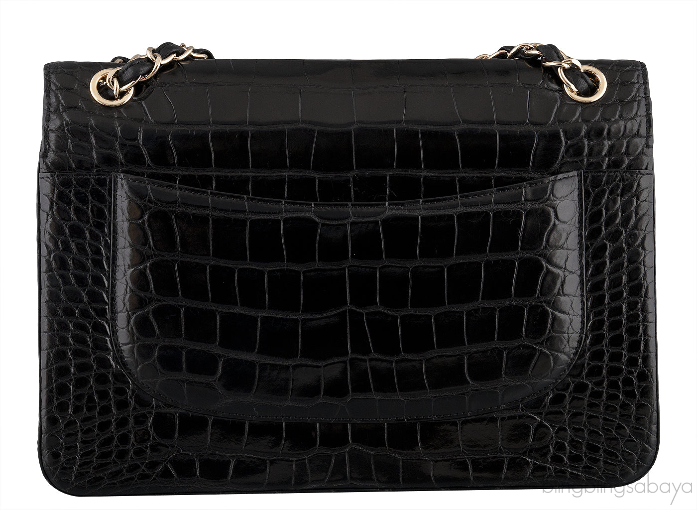 Black Crocodile Jumbo Flap Bag