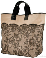 Beige Lace-appliquéd Raffia Tote