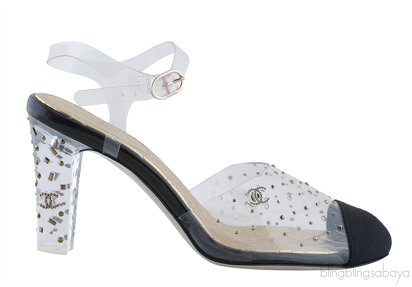 PVC Crystal & Fabric Cap Toe Slingback