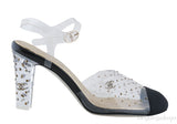 PVC Crystal & Fabric Cap Toe Slingback