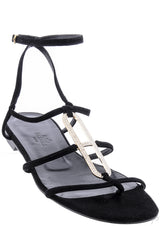 Black Suede Strass Flat Sandals