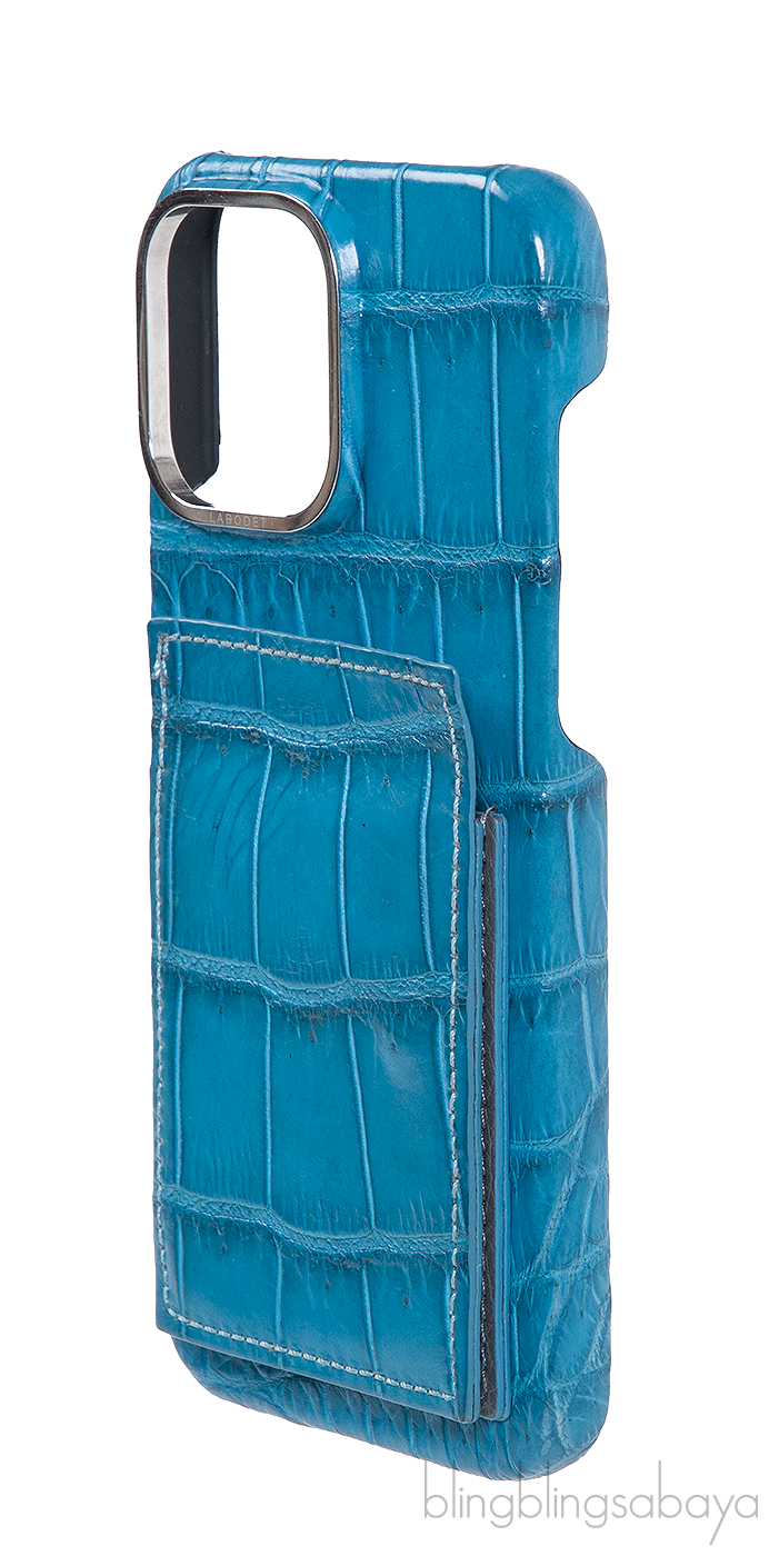 Card Holder Blue Crocodile iPhone 15 Pro Max Case