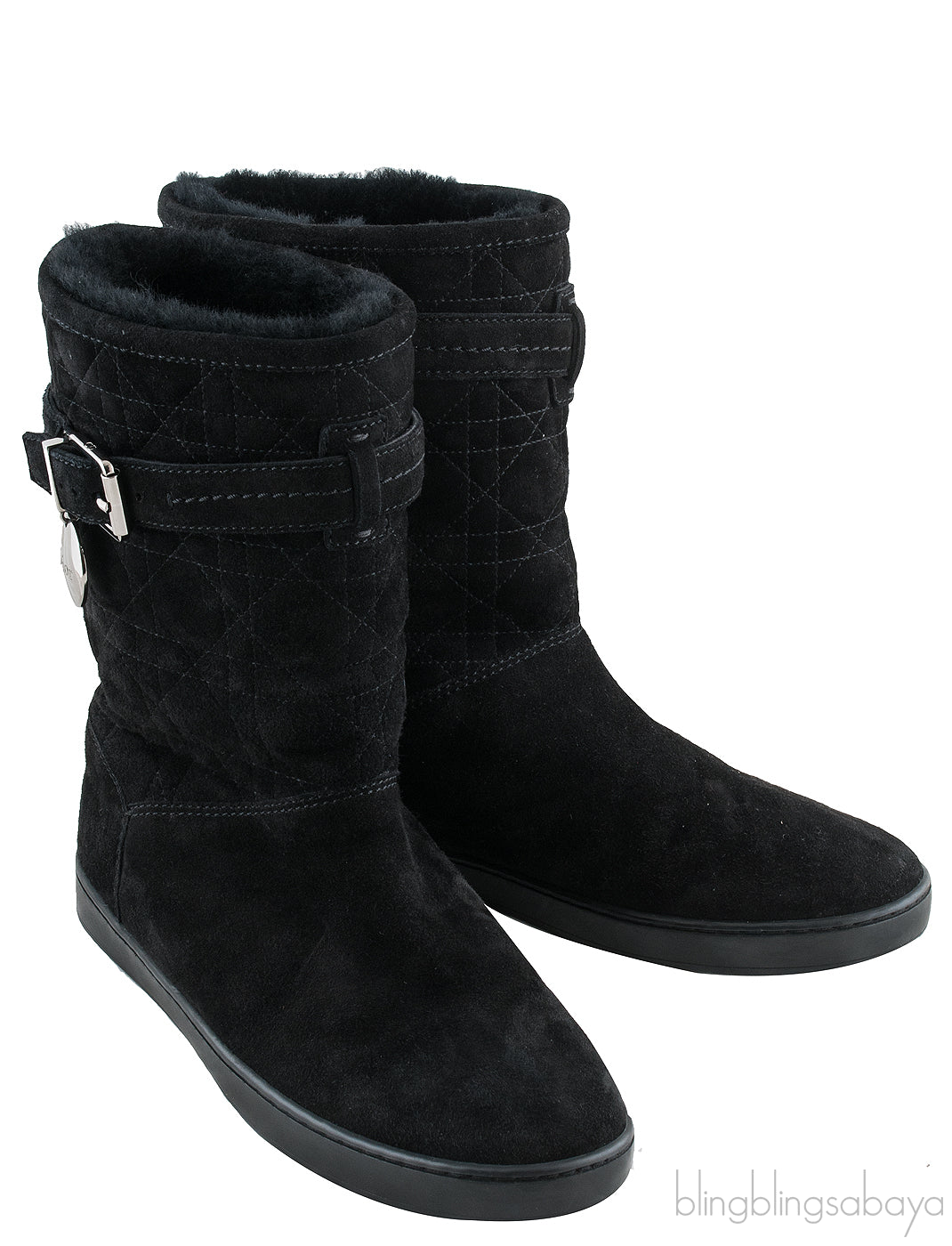 Black Quilted Suede Boots
