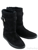 Black Quilted Suede Boots