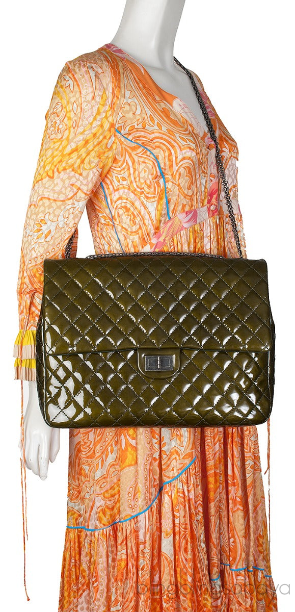 2.55 Olive Green Patent Quilted Flap XL