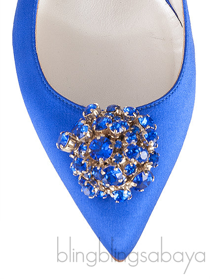 Blue Satin Crystal Embellished Slingback