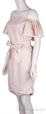 Bliss Pink Off-shoulder Belted Mini Dress