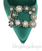 Roger Vivier Emerald Green Floral Crystal Heels