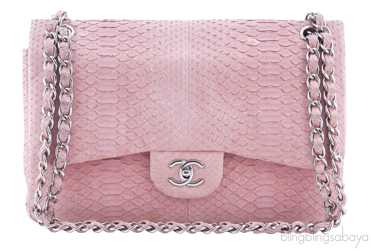 Classic Jumbo Pink Python Flap Bag