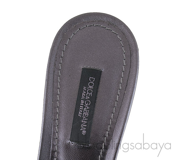 Grey Lace Crystal Vamp Slip-on Sandals